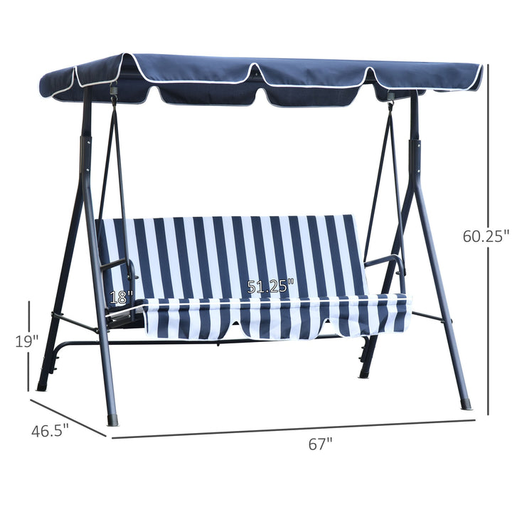 Outdoor 3-Seater Swing Lounger w/ Adjustable Canopy for Patio Backyard Garden Deck Blue & White