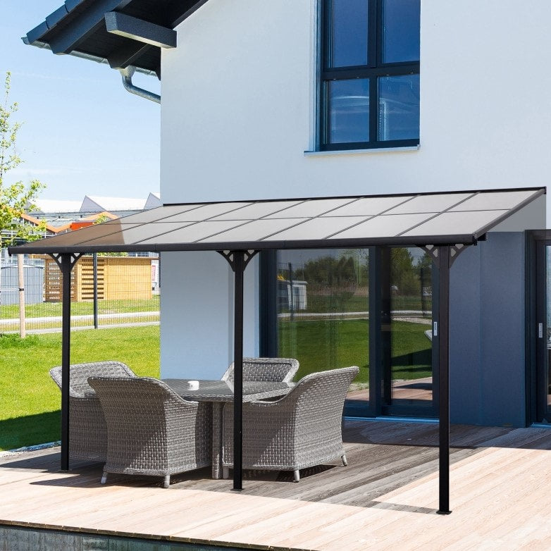 14.25' x 10' Sloped Aluminum PC Hardtop Adjustable Gazebo Pergola Awning Canopy Shelter, Grey