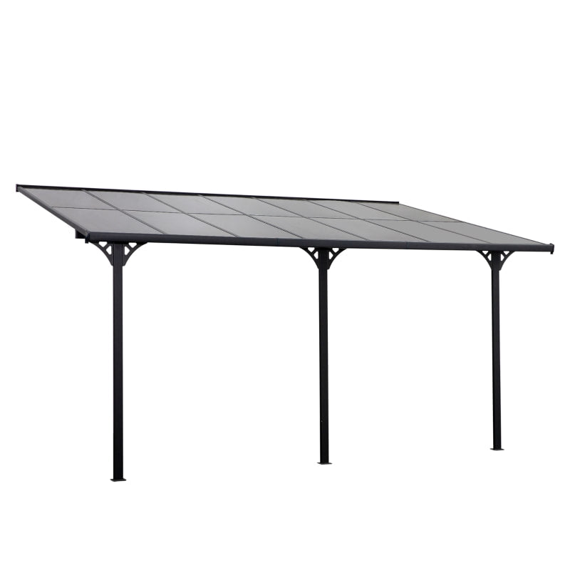 14.25' x 10' Sloped Aluminum PC Hardtop Adjustable Gazebo Pergola Awning Canopy Shelter, Grey