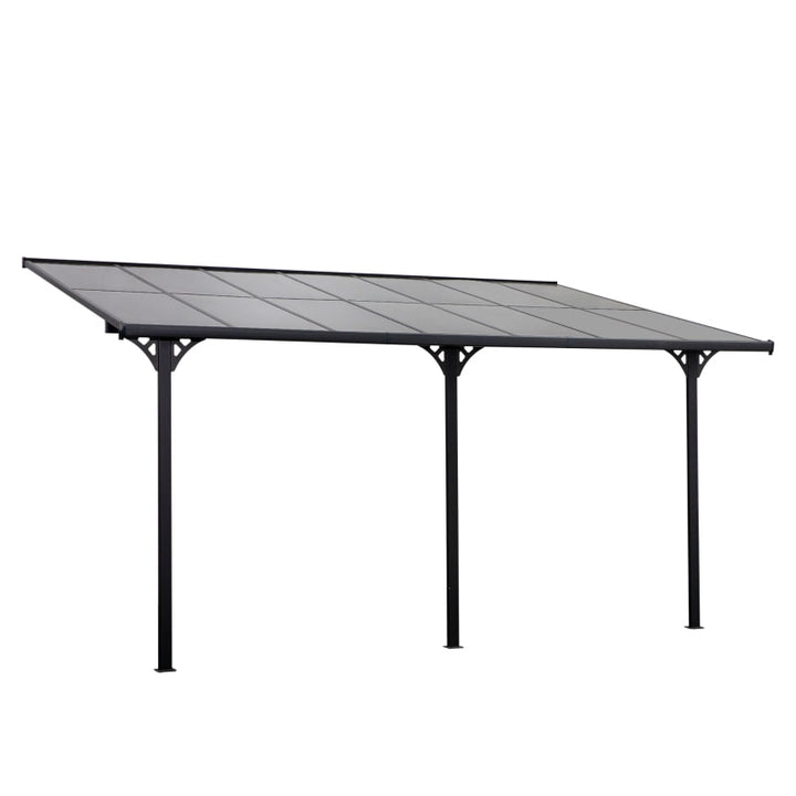 14.25' x 10' Sloped Aluminum PC Hardtop Adjustable Gazebo Pergola Awning Canopy Shelter, Grey