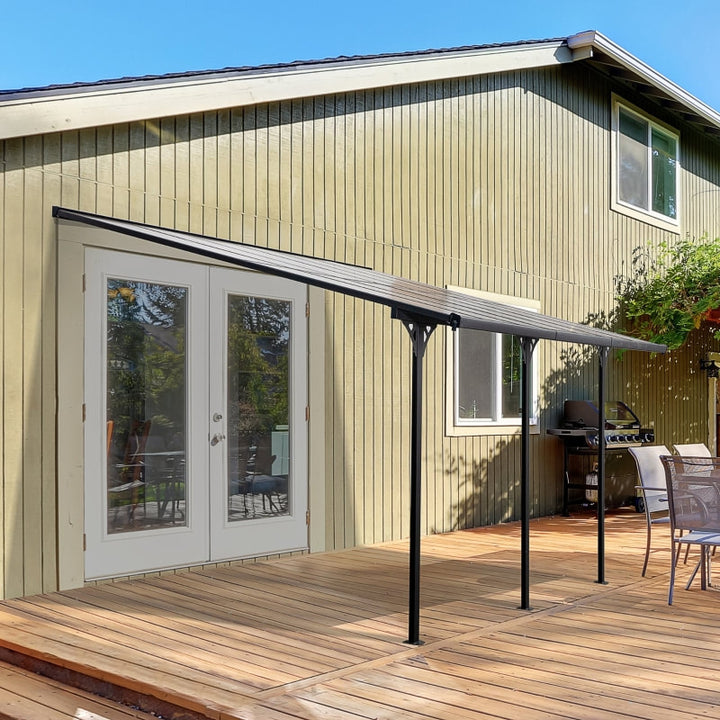 14.25' x 10' Sloped Aluminum PC Hardtop Adjustable Gazebo Pergola Awning Canopy Shelter, Grey