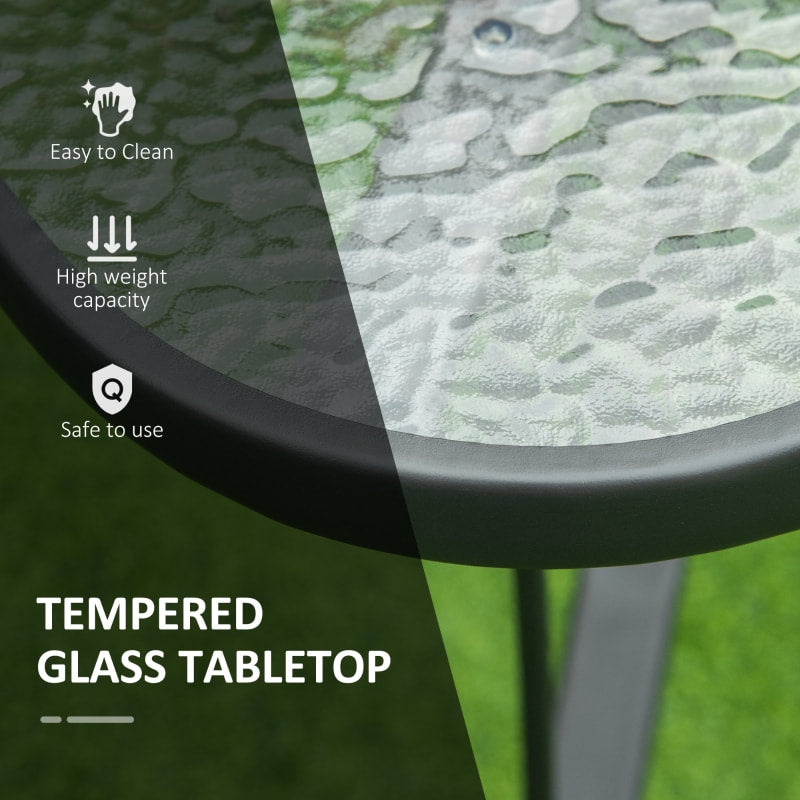 42" Square Glass-Top Steel Outdoor Dining Table w Umbrella Hole for Patio Deck Garden, Black