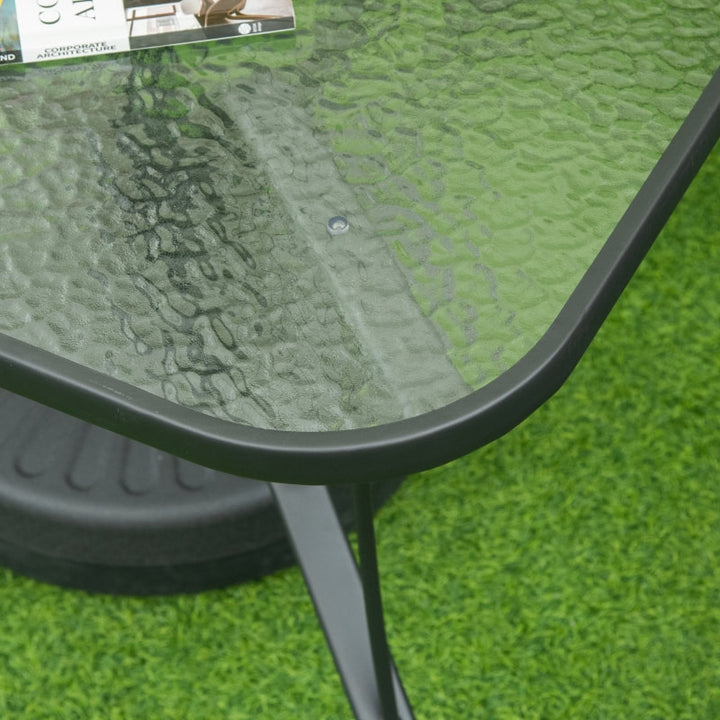 42" Square Glass-Top Steel Outdoor Dining Table w Umbrella Hole for Patio Deck Garden, Black