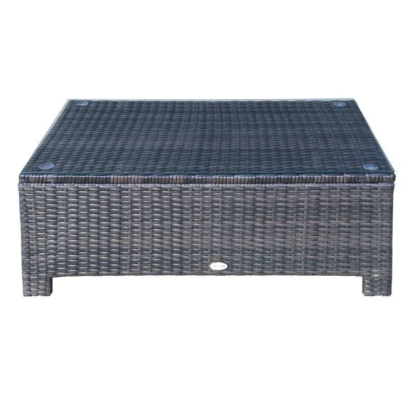 PE Rattan Wicker Coffee Side Table w Glass Top for Outdoor Dining Patio Deck Furniture - Brown