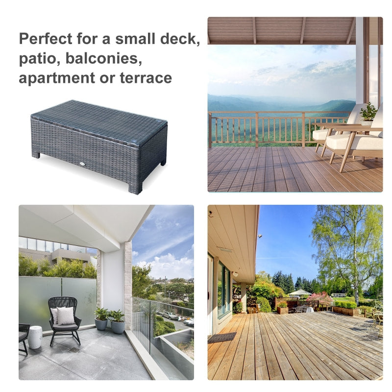 PE Rattan Wicker Coffee Side Table w Glass Top for Outdoor Dining Patio Deck Furniture - Brown
