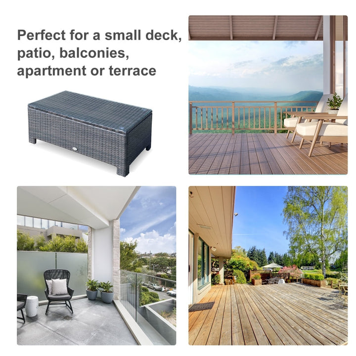 PE Rattan Wicker Coffee Side Table w Glass Top for Outdoor Dining Patio Deck Furniture - Brown