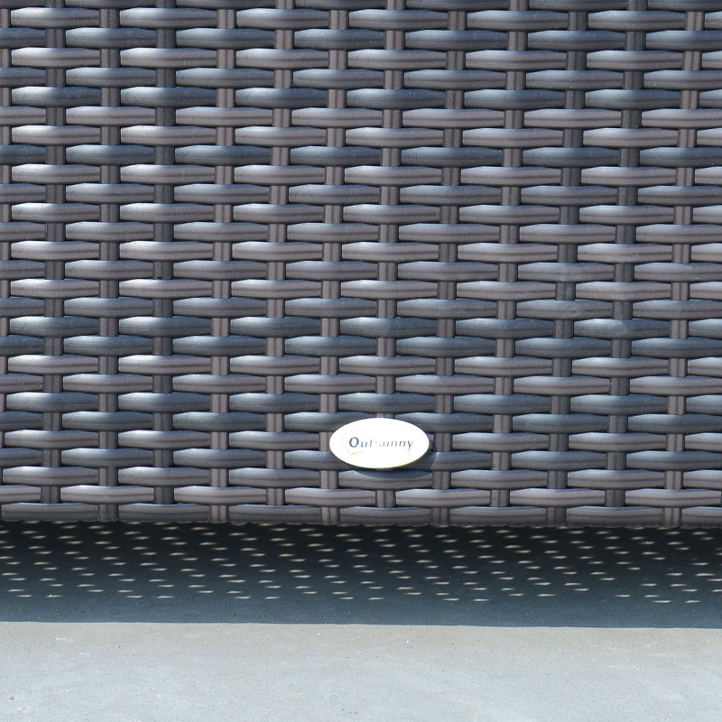 PE Rattan Wicker Coffee Side Table w Glass Top for Outdoor Dining Patio Deck Furniture - Brown