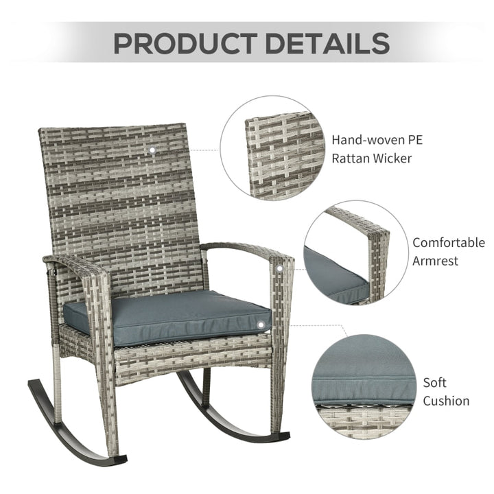 3pc PE Rattan Wicker Bistro Dining Set w Table, 2 Rocking Chairs, Cushions Outdoor Patio, Grey