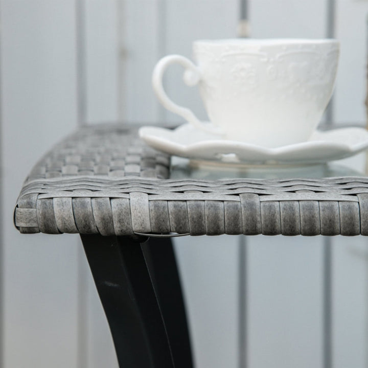 3pc PE Rattan Wicker Bistro Dining Set w Table, 2 Rocking Chairs, Cushions Outdoor Patio, Grey