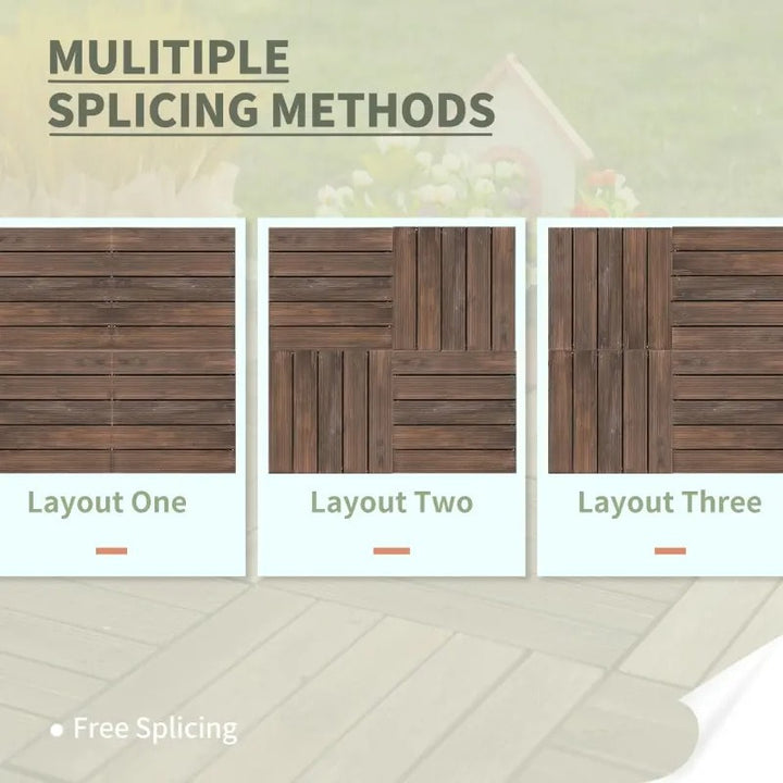 27pc Solid Fir Wood DIY Interlocking Patio Deck Floor Tiles for Indoor or Outdoor, Dark Brown
