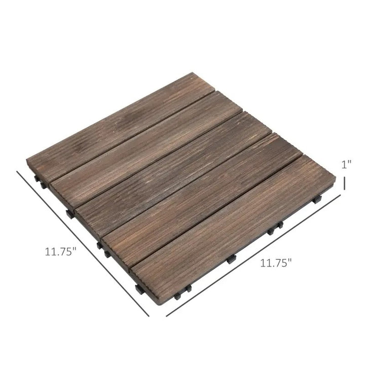 27pc Solid Fir Wood DIY Interlocking Patio Deck Floor Tiles for Indoor or Outdoor, Dark Brown