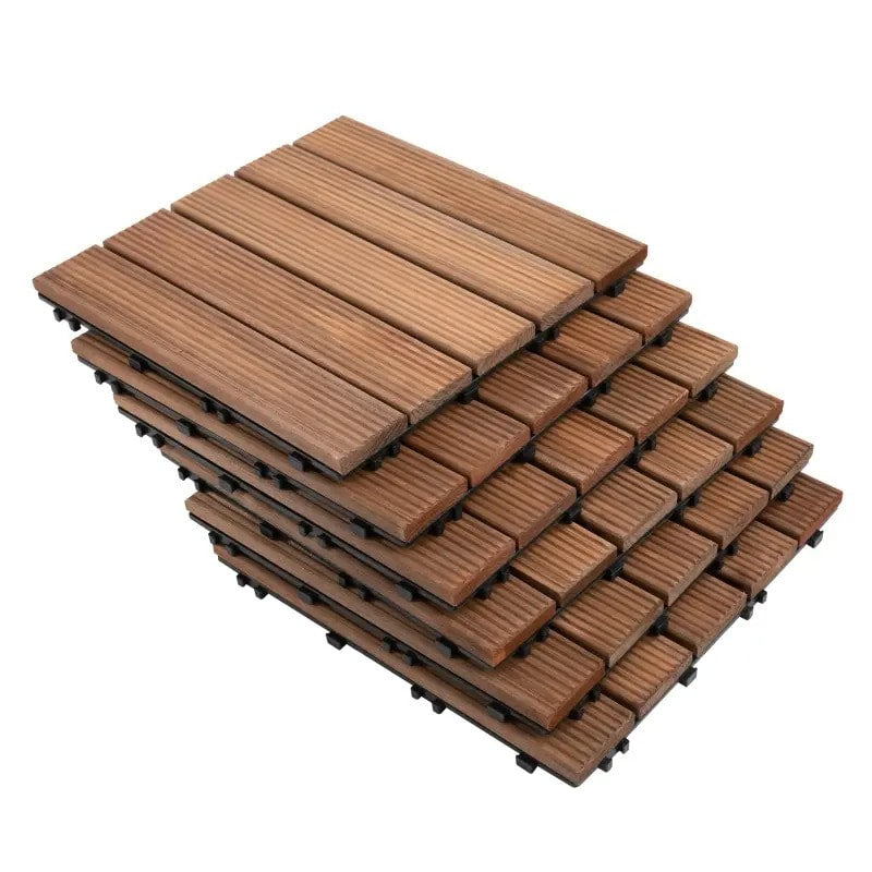 27pc Solid Fir Wood DIY Interlocking Patio Deck Floor Tiles for Indoor or Outdoor, Light Brown