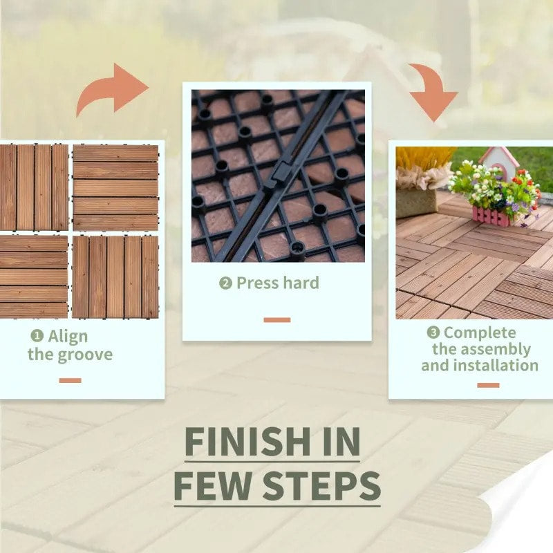 27pc Solid Fir Wood DIY Interlocking Patio Deck Floor Tiles for Indoor or Outdoor, Light Brown