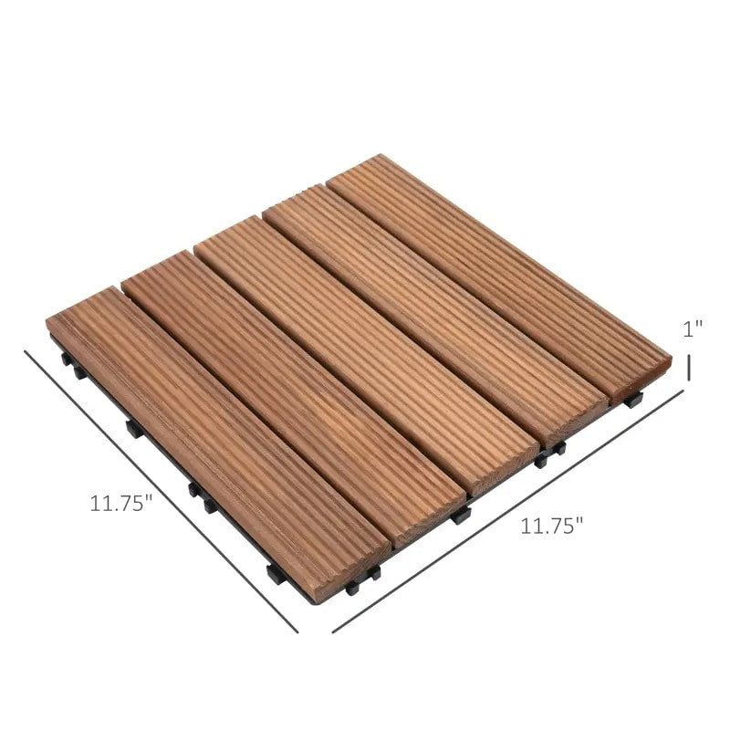 27pc Solid Fir Wood DIY Interlocking Patio Deck Floor Tiles for Indoor or Outdoor, Light Brown