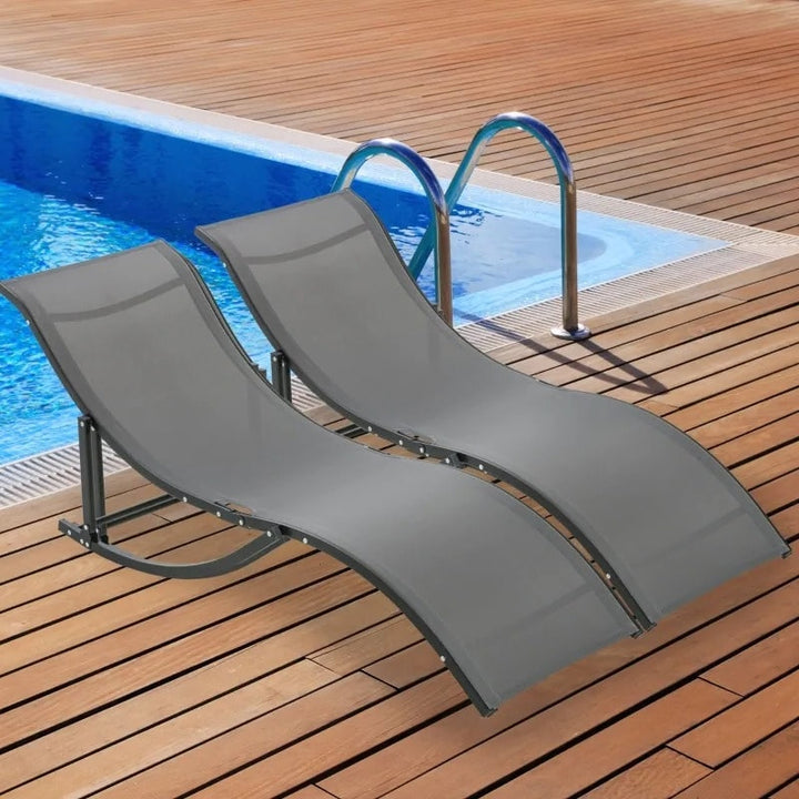 2pc S-Shaped Aluminum Foldable Sun Lounger Chair, Patio Tanning Beach Pool Deck Garden, Dk Grey