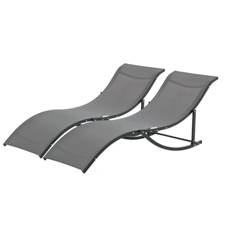 2pc S-Shaped Aluminum Foldable Sun Lounger Chair, Patio Tanning Beach Pool Deck Garden, Dk Grey