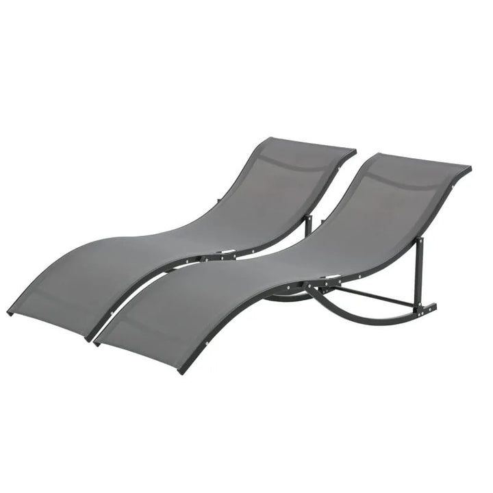 2pc S-Shaped Aluminum Foldable Sun Lounger Chair, Patio Tanning Beach Pool Deck Garden, Dk Grey