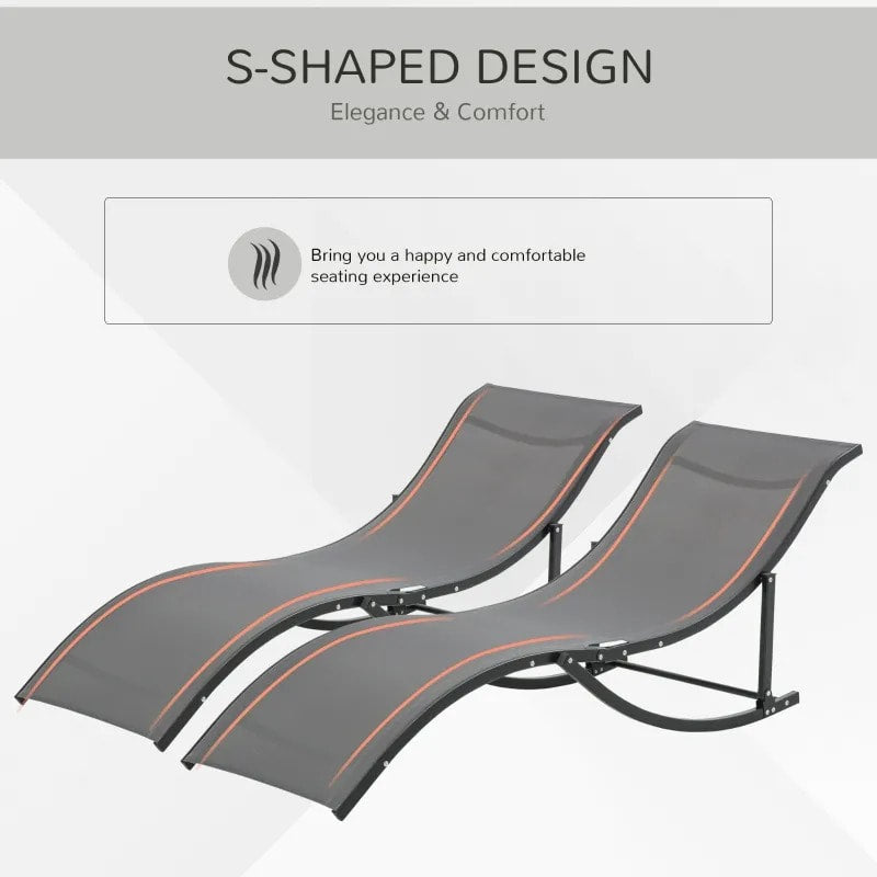 2pc S-Shaped Aluminum Foldable Sun Lounger Chair, Patio Tanning Beach Pool Deck Garden, Dk Grey