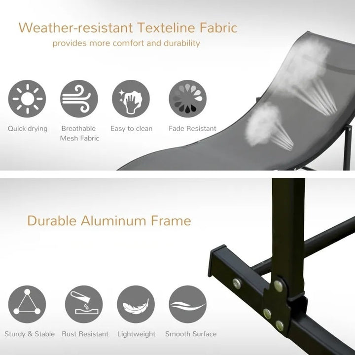 2pc S-Shaped Aluminum Foldable Sun Lounger Chair, Patio Tanning Beach Pool Deck Garden, Dk Grey