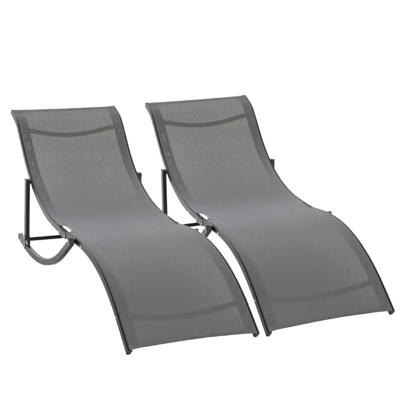 2pc S-Shaped Aluminum Foldable Sun Lounger Chair, Patio Tanning Beach Pool Deck Garden, Dk Grey