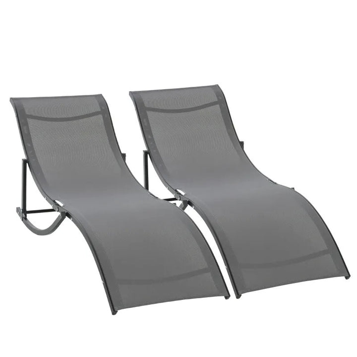 2pc S-Shaped Aluminum Foldable Sun Lounger Chair, Patio Tanning Beach Pool Deck Garden, Dk Grey