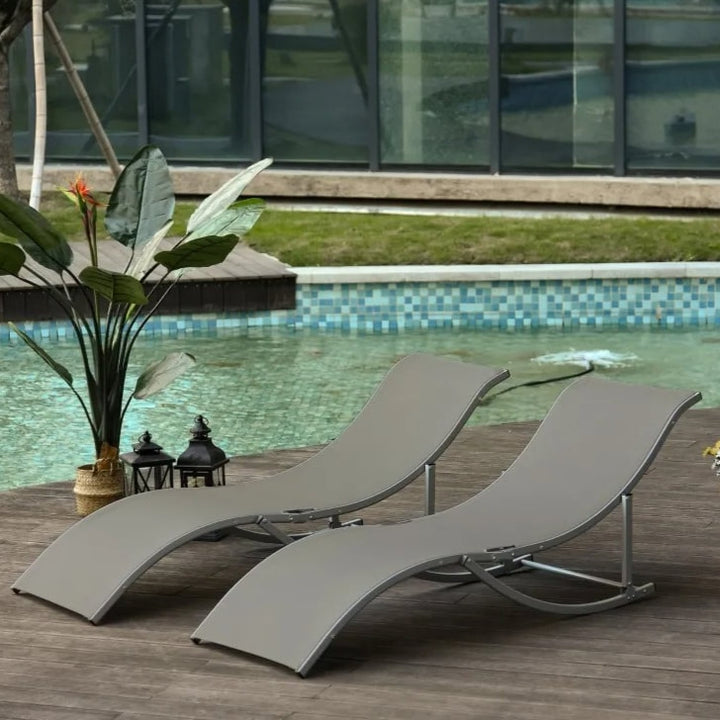 2pc S-Shaped Aluminum Foldable Sun Lounger Chair, Patio Tanning Beach Pool Deck Garden, Lt Grey
