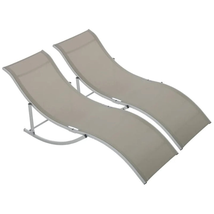 2pc S-Shaped Aluminum Foldable Sun Lounger Chair, Patio Tanning Beach Pool Deck Garden, Lt Grey