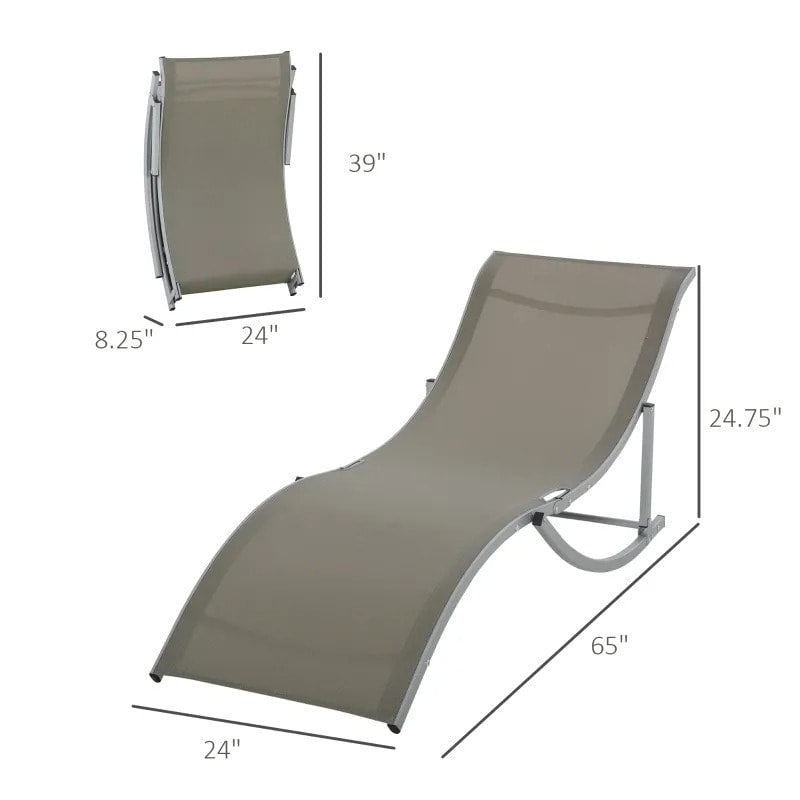 2pc S-Shaped Aluminum Foldable Sun Lounger Chair, Patio Tanning Beach Pool Deck Garden, Lt Grey