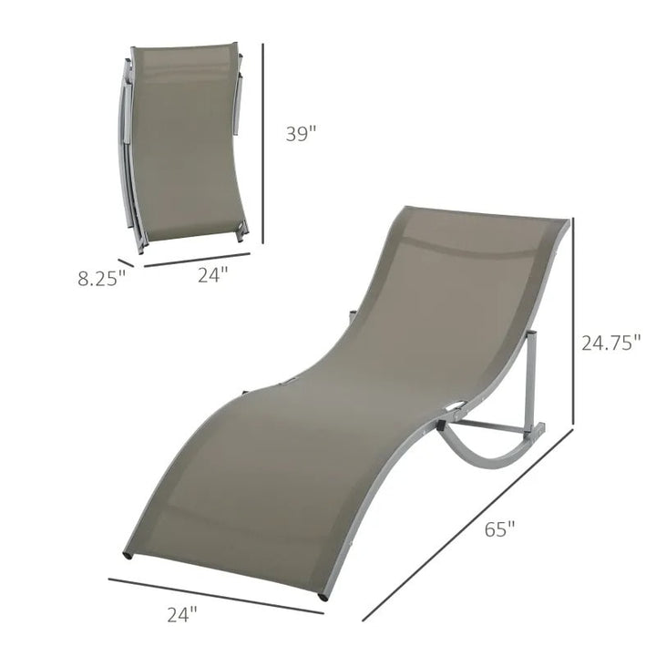 2pc S-Shaped Aluminum Foldable Sun Lounger Chair, Patio Tanning Beach Pool Deck Garden, Lt Grey