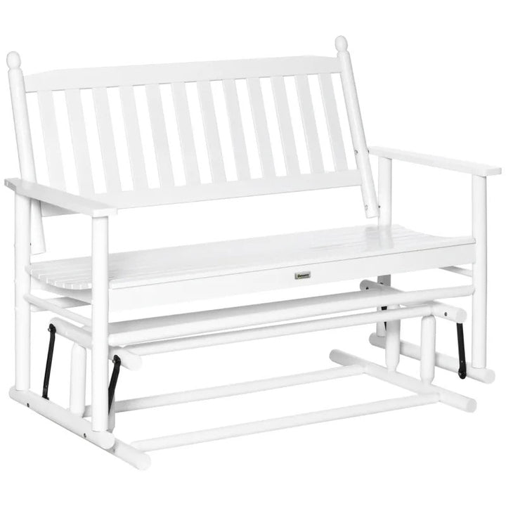 Poplar Wood 2 Seater Glider Porch Swing Bench Loveseat for Outdoor Patio Deck Garden - White
