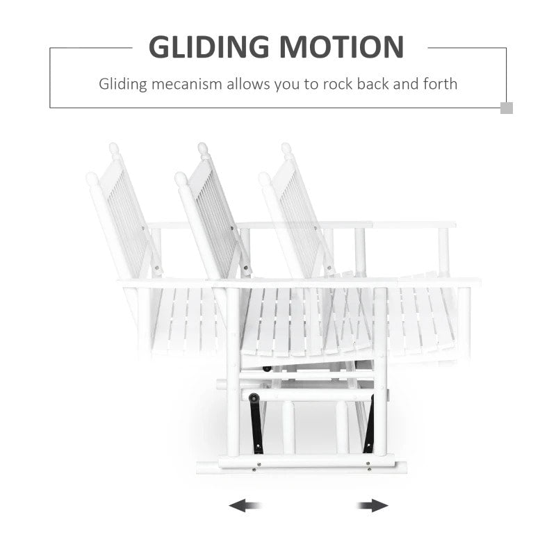 Poplar Wood 2 Seater Glider Porch Swing Bench Loveseat for Outdoor Patio Deck Garden - White