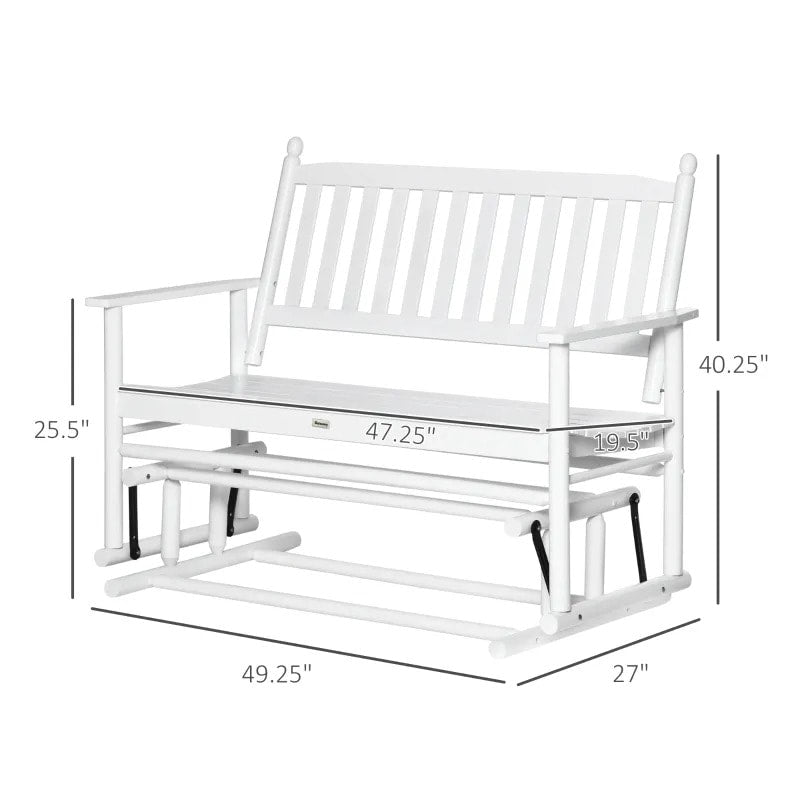 Poplar Wood 2 Seater Glider Porch Swing Bench Loveseat for Outdoor Patio Deck Garden - White