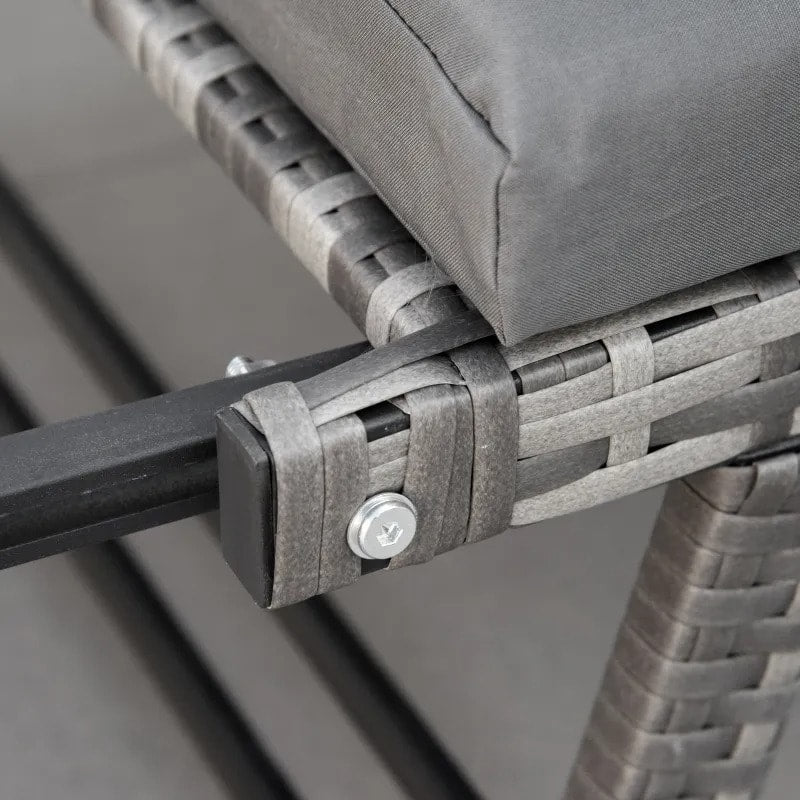 Convertible PE Rattan Wicker Chaise Lounger Loveseat Sofa Futon Bed Outdoor Patio Deck, Grey