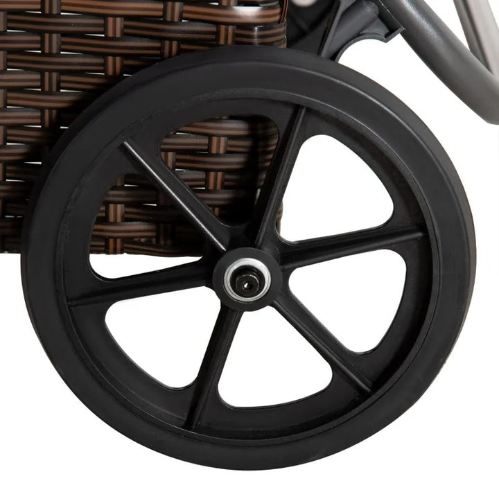 3pc Rattan Wicker Sun Lounger Recliner Patio Deck Chaise Set w Table, Wheels, Brown, Aqua Blue