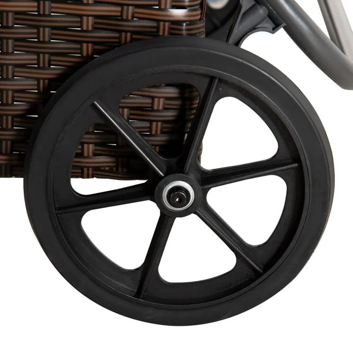 3pc PE Rattan Wicker Sun Lounger Recliner Patio Deck Chaise Set w Table, Wheels, Grey, Brown