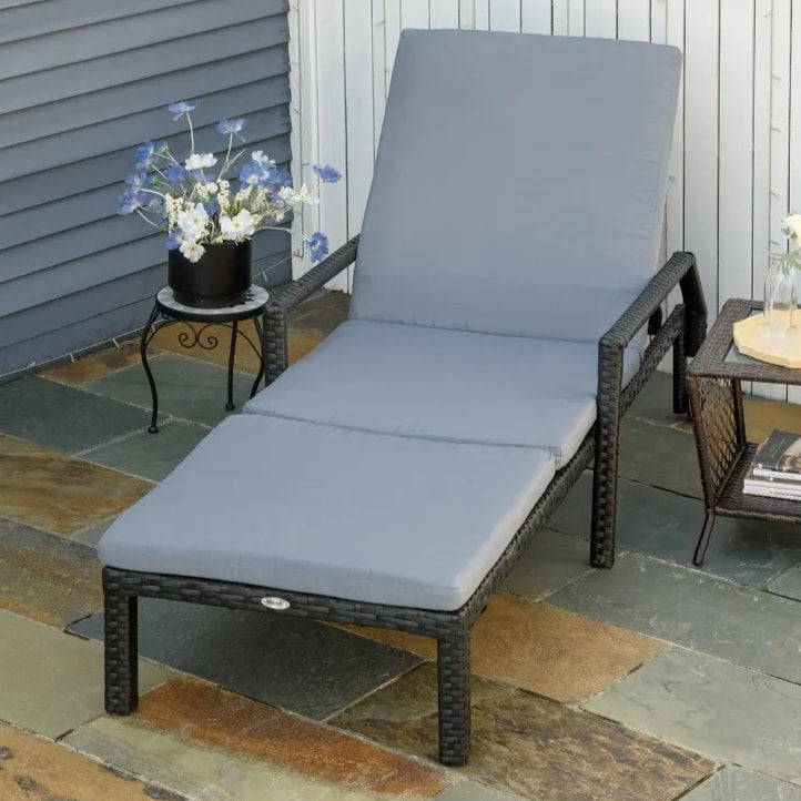 PE Rattan Wicker Sun Lounger Recliner Patio Deck Chaise Chair for Outdoor Garden Pool, Grey
