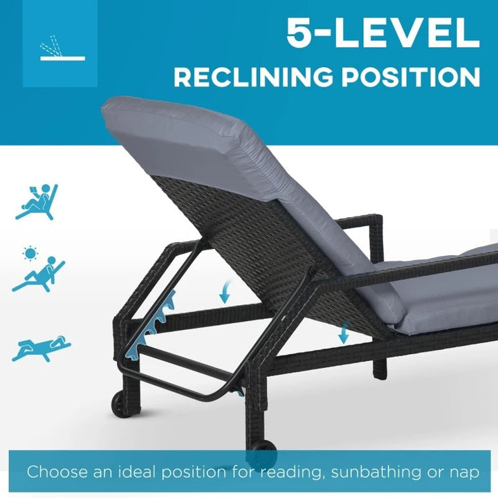 PE Rattan Wicker Sun Lounger Recliner Patio Deck Chaise Chair for Outdoor Garden Pool, Grey