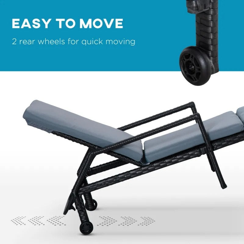 PE Rattan Wicker Sun Lounger Recliner Patio Deck Chaise Chair for Outdoor Garden Pool, Grey