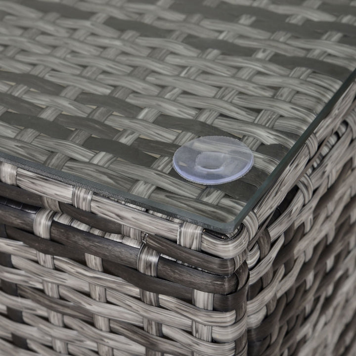 PE Rattan Wicker Coffee Side Table w Glass Top, Outdoor Dining Patio Deck Furniture, Mixed Grey