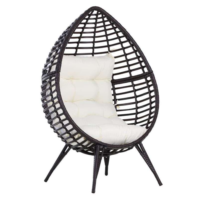 PE Rattan Wicker Indoor Outdoor Luxury Teardrop Egg Chair Patio Pool Deck - Brown, Cream White