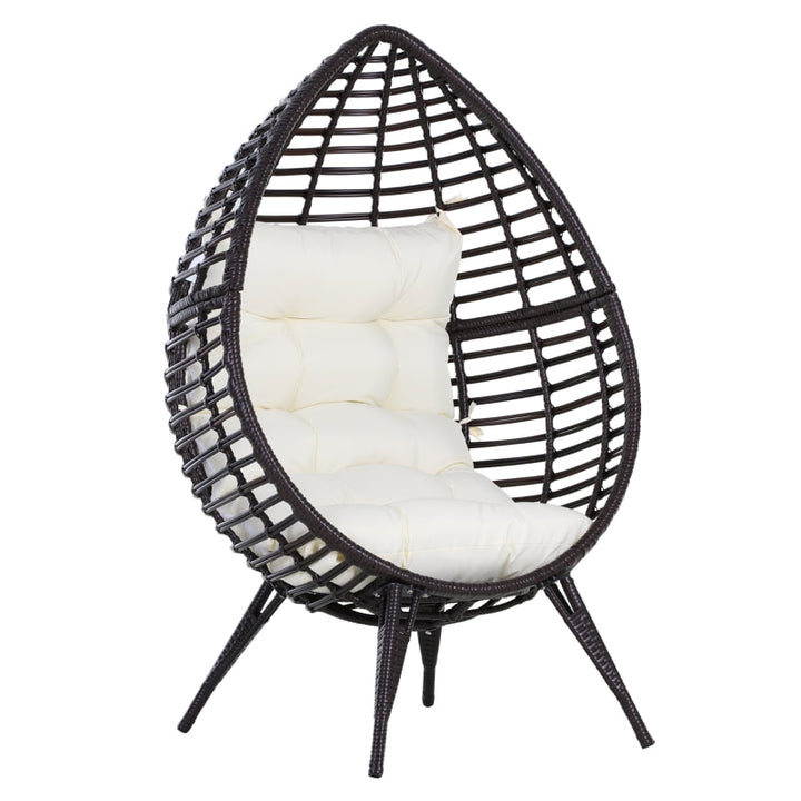 PE Rattan Wicker Indoor Outdoor Luxury Teardrop Egg Chair Patio Pool Deck - Brown, Cream White