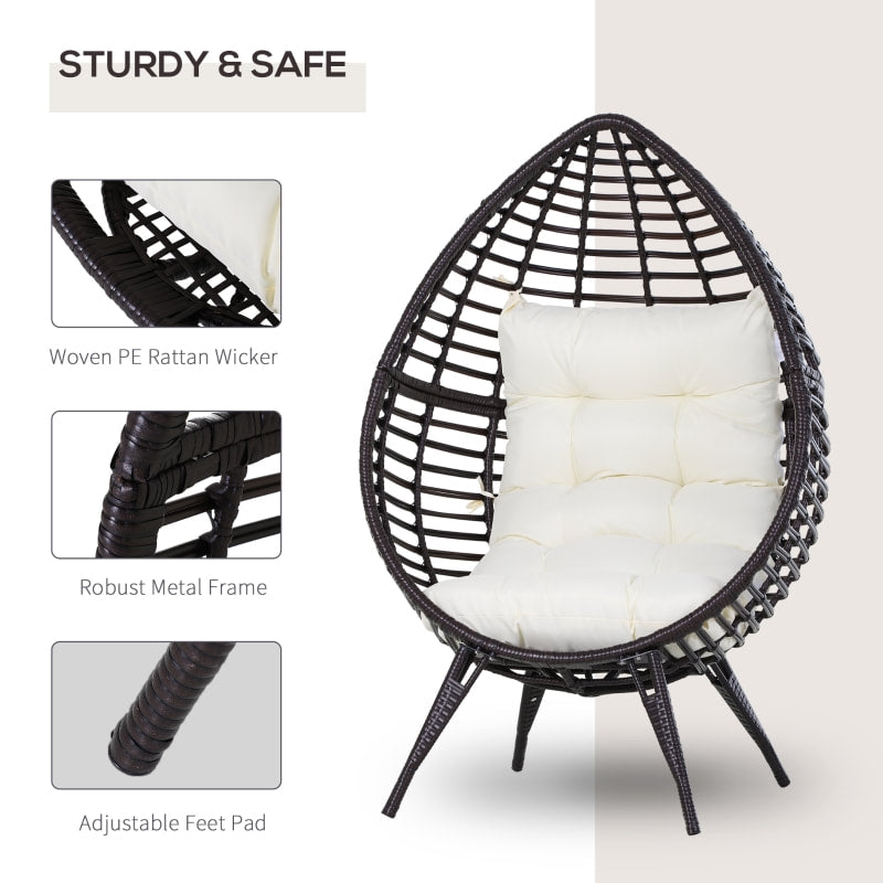 PE Rattan Wicker Indoor Outdoor Luxury Teardrop Egg Chair Patio Pool Deck - Brown, Cream White