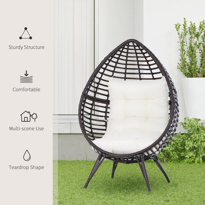 PE Rattan Wicker Indoor Outdoor Luxury Teardrop Egg Chair Patio Pool Deck - Brown, Cream White