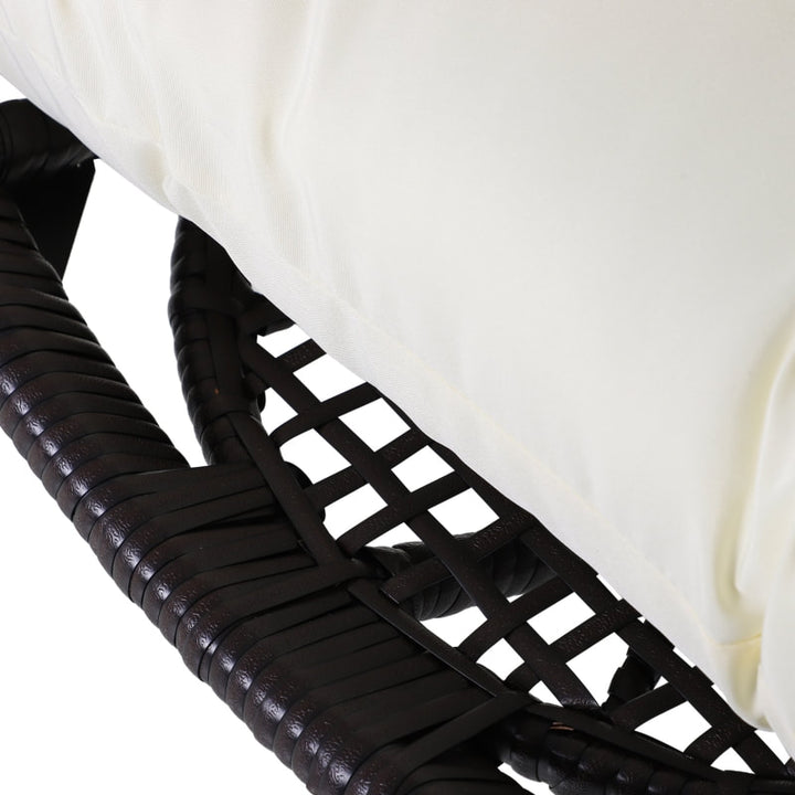 PE Rattan Wicker Indoor Outdoor Luxury Teardrop Egg Chair Patio Pool Deck - Brown, Cream White