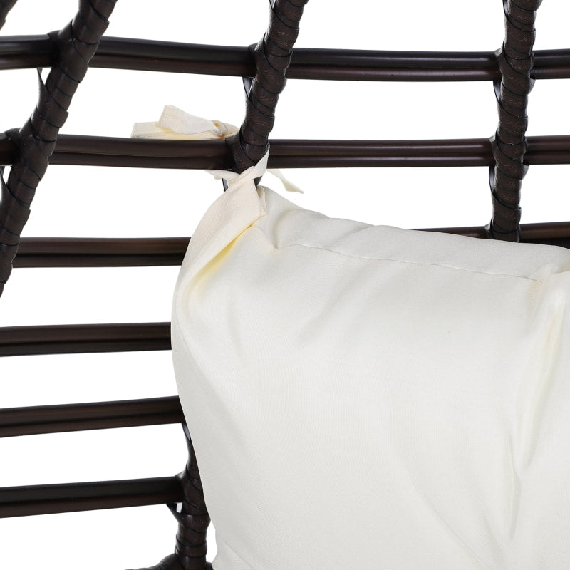 PE Rattan Wicker Indoor Outdoor Luxury Teardrop Egg Chair Patio Pool Deck - Brown, Cream White