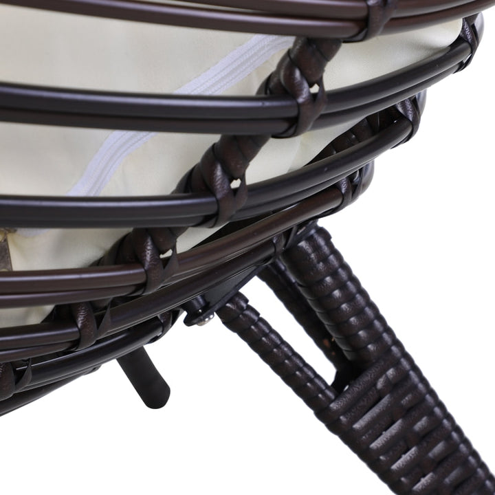 PE Rattan Wicker Indoor Outdoor Luxury Teardrop Egg Chair Patio Pool Deck - Brown, Cream White