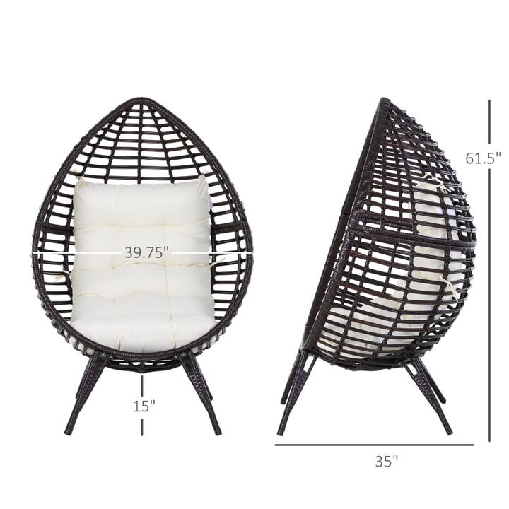 PE Rattan Wicker Indoor Outdoor Luxury Teardrop Egg Chair Patio Pool Deck - Brown, Cream White