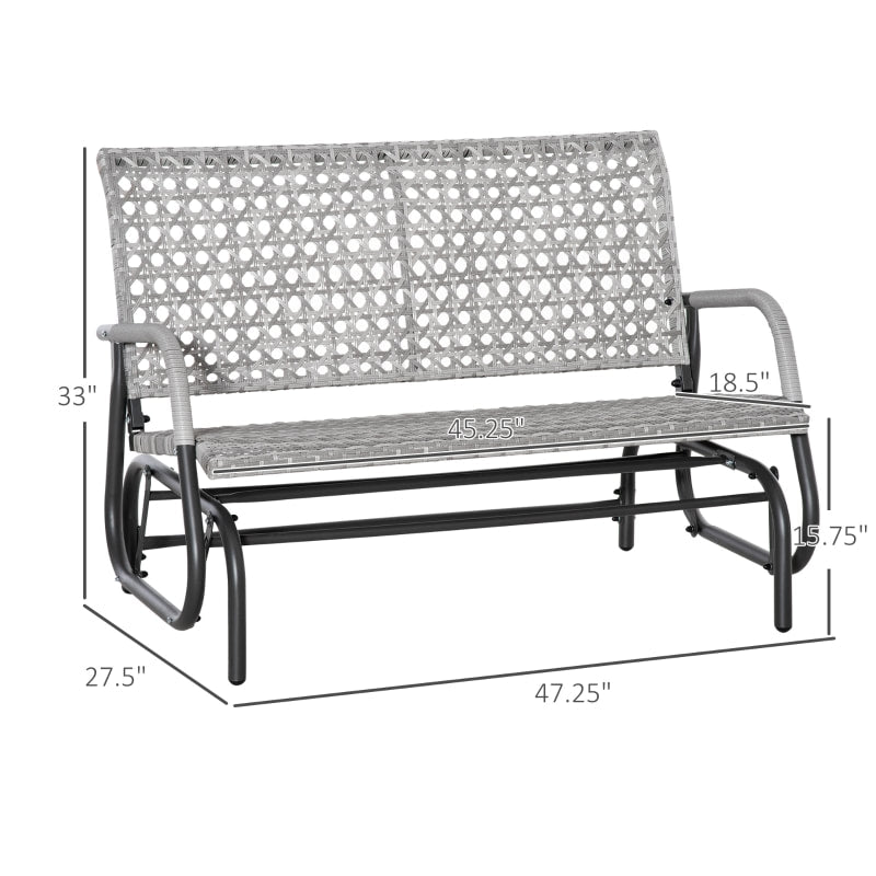 2 Seater PE Rattan Wicker Glider Porch Swing Rocking Bench Loveseat for Patio Deck Garden, Grey