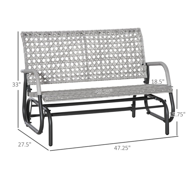2 Seater PE Rattan Wicker Glider Porch Swing Rocking Bench Loveseat for Patio Deck Garden, Grey