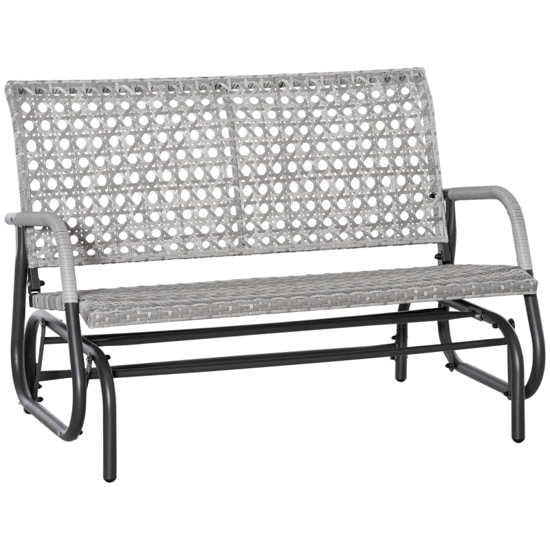 2 Seater PE Rattan Wicker Glider Porch Swing Rocking Bench Loveseat for Patio Deck Garden, Grey